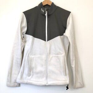 BOOMBAH White Gray Fleece Full Zip Zipper Jacket Active Sweatshirt Small FLAWED